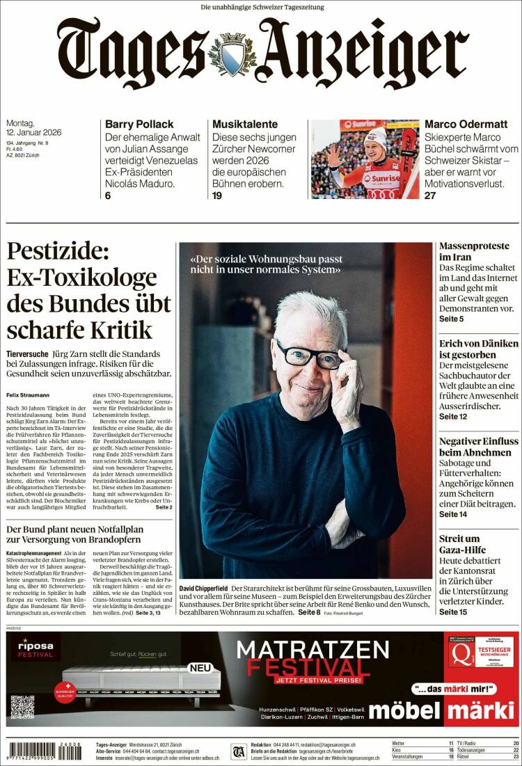 Portada de Tages-Anzeiger (Suiza)