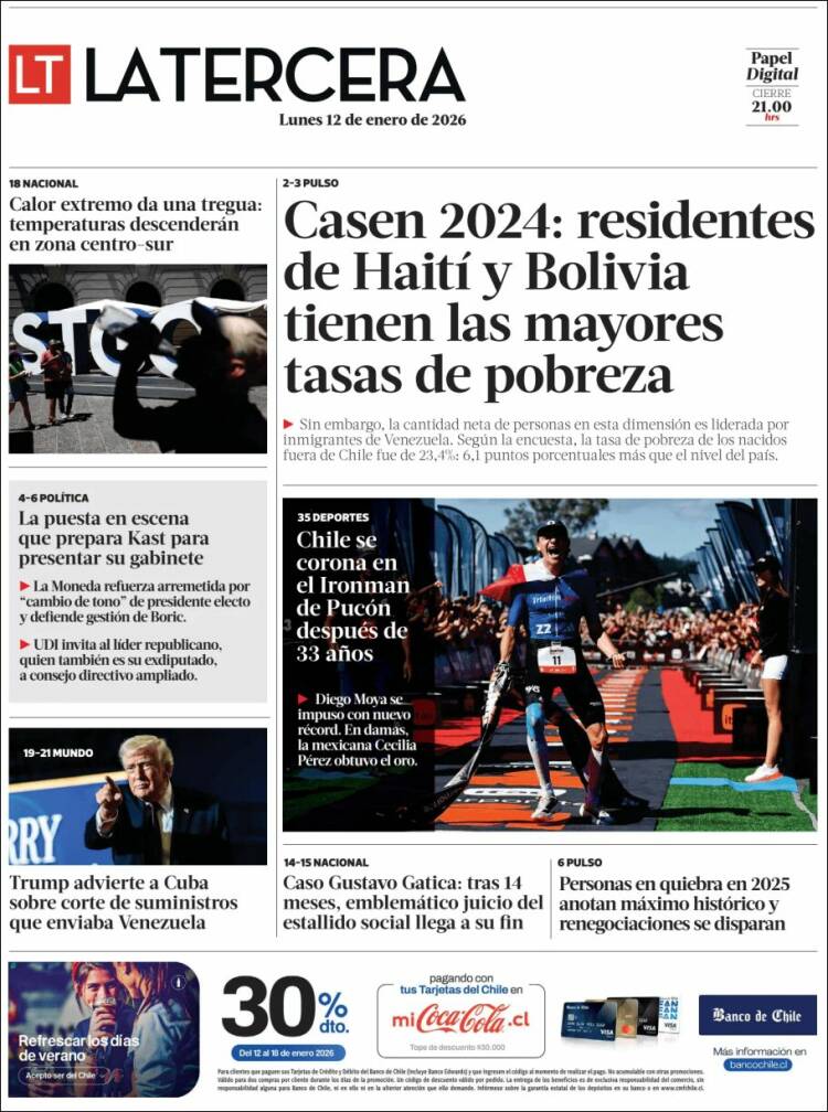 Portada de La Tercera (Chile)