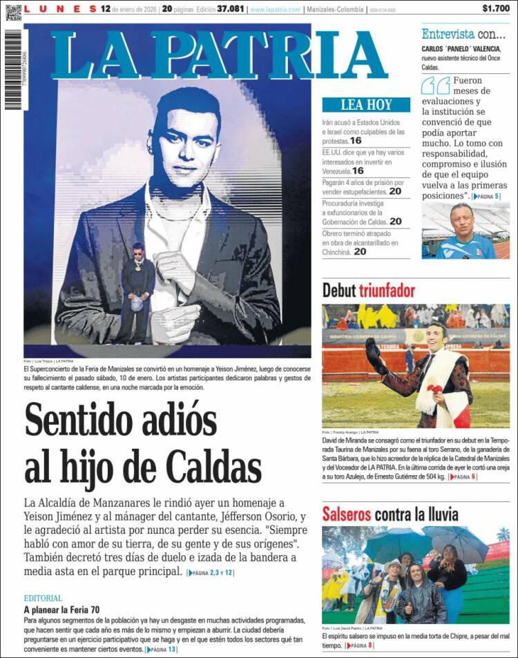 Portada de La Patria (Colombia)