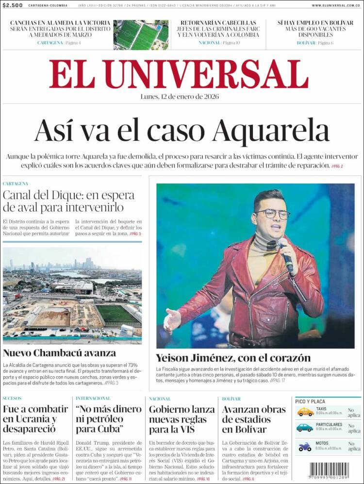 Portada de El Universal (Colombia)