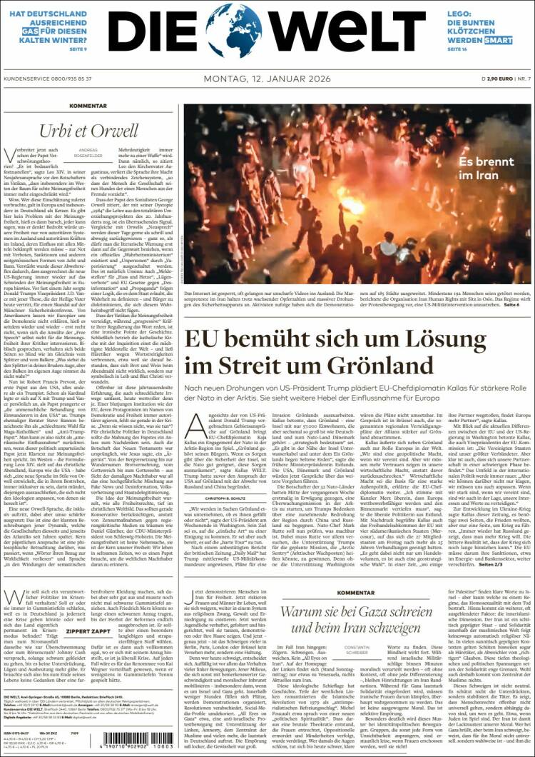 Portada de Die Welt (Alemania)