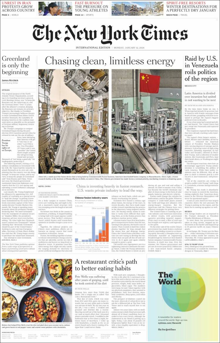 Portada de International New York Times (Europa)