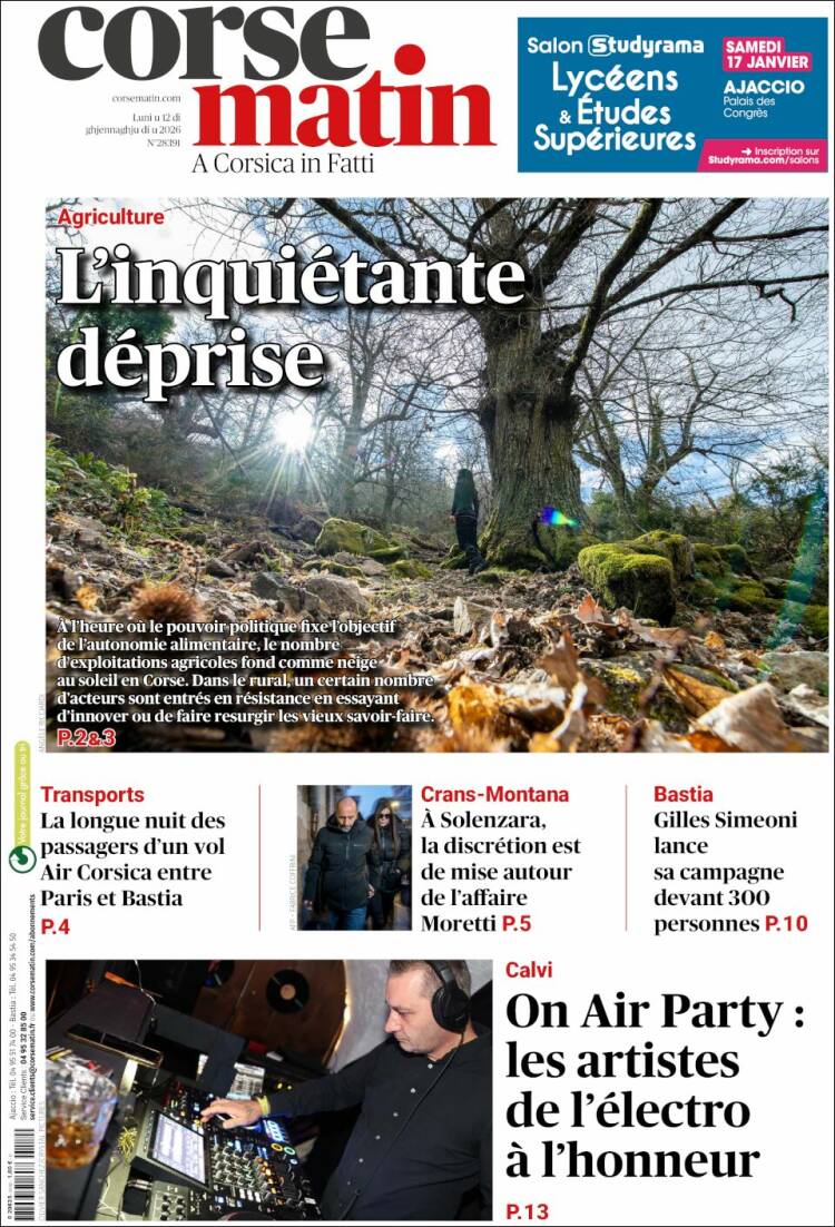 Portada de Corse-Matin (Francia)