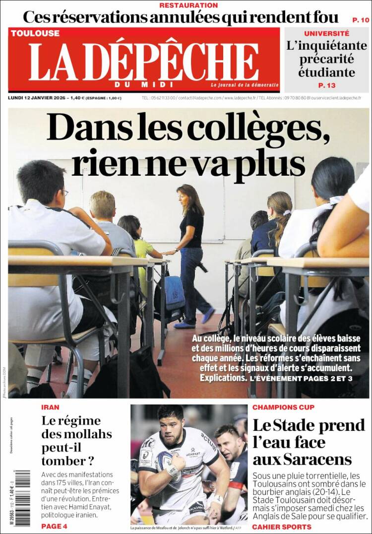 Portada de La Dépêche du Midi (Francia)