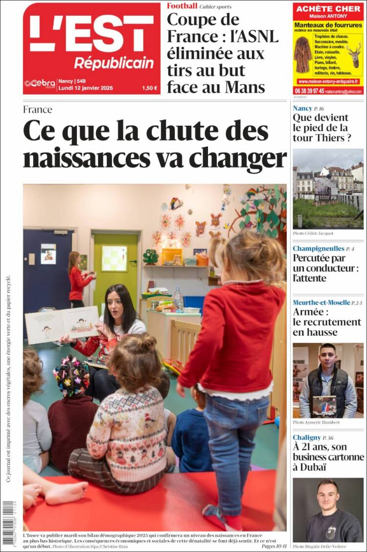 Portada de L'Est Republicain (Francia)