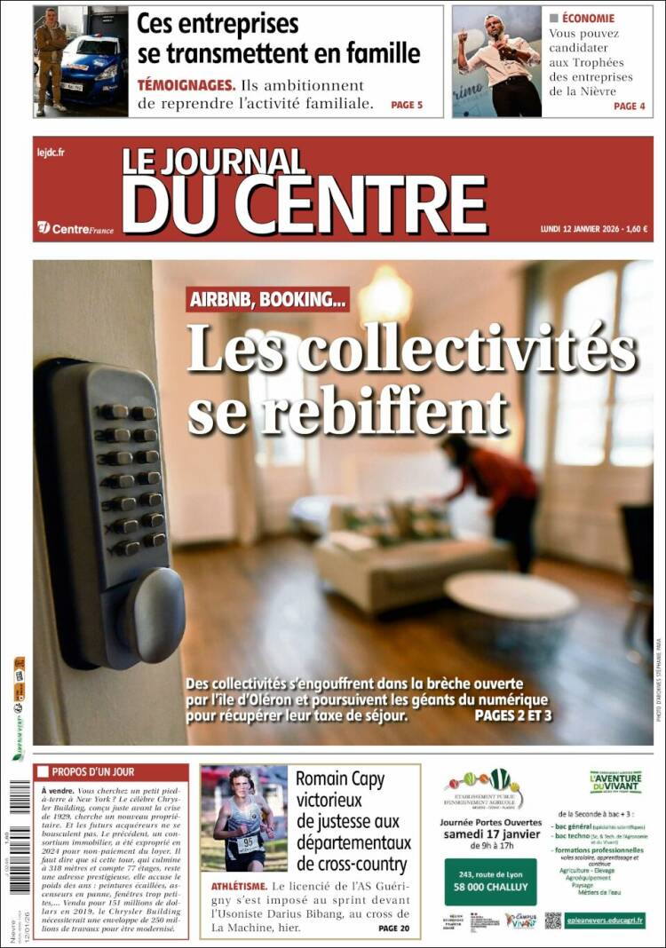 Portada de Le Journal du Centre (Francia)