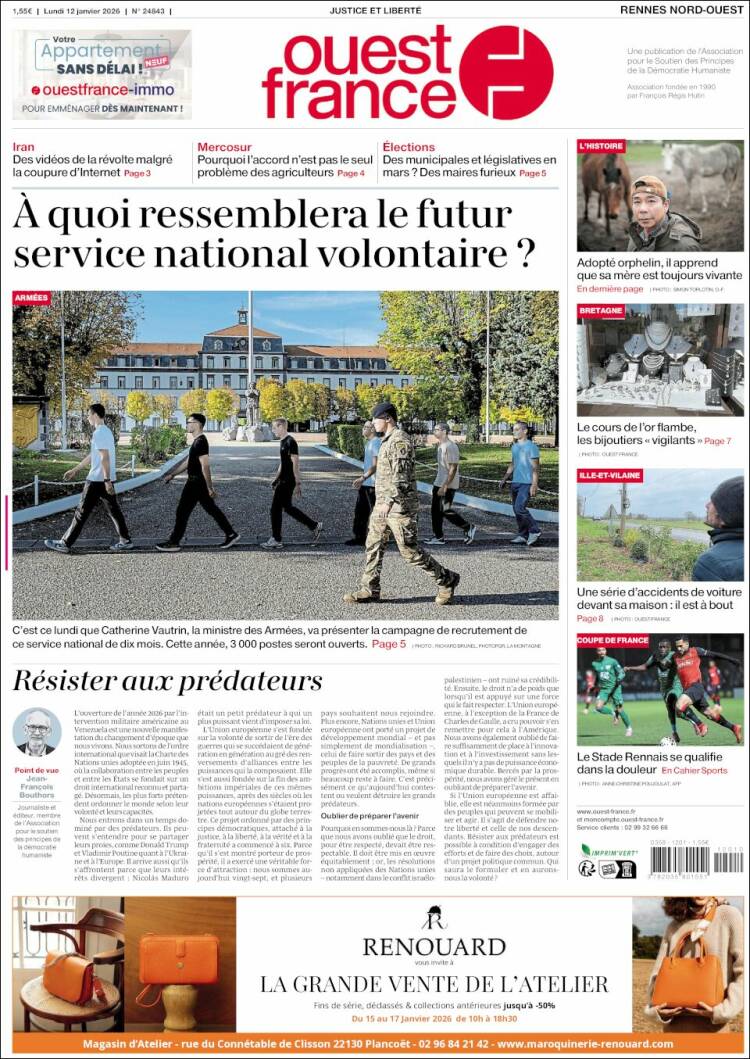 Portada de Ouest France (Francia)