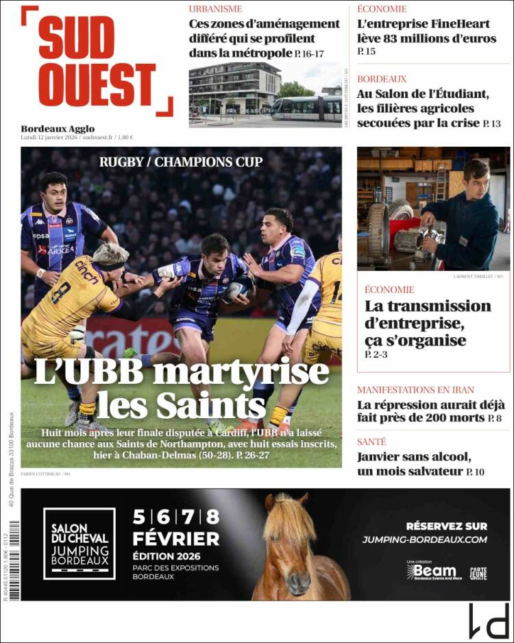 Portada de Sud Ouest (Francia)
