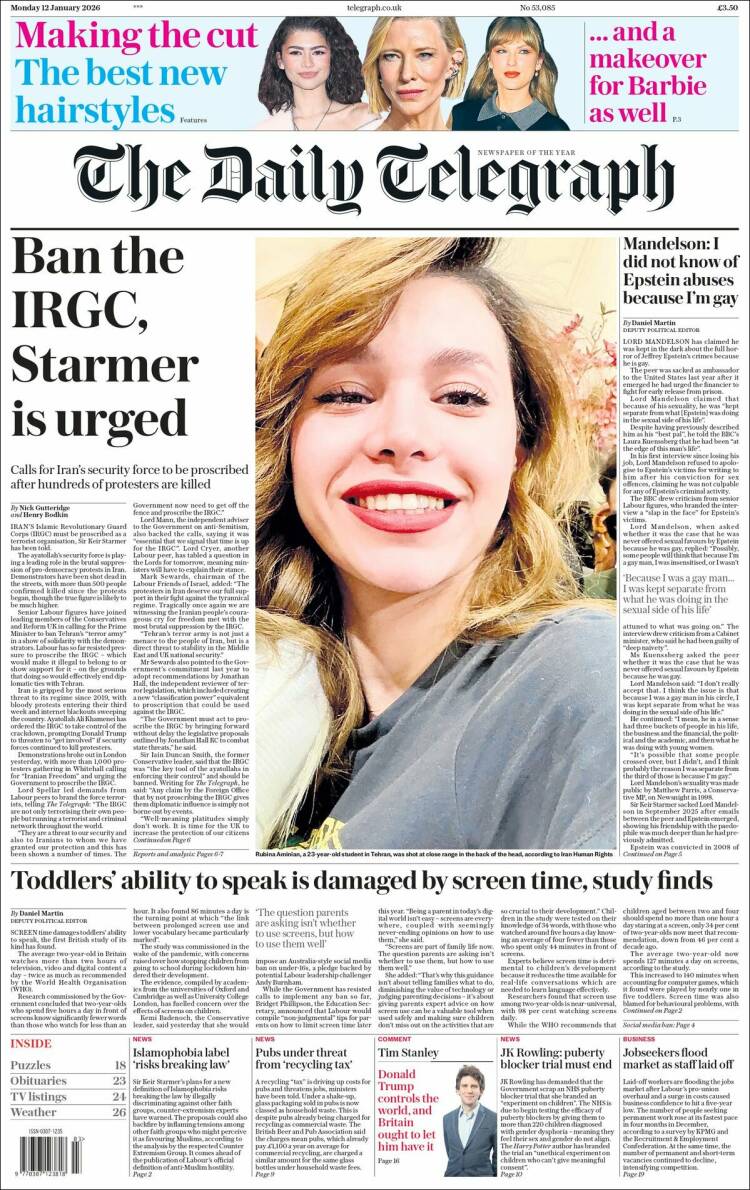 Portada de Daily Telegraph (Reino Unido)