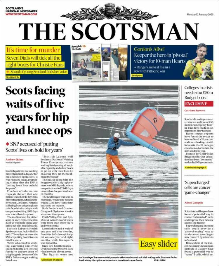 Portada de The Scotsman (Reino Unido)