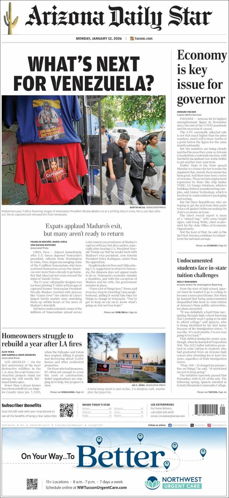 Portada de Arizona Daily Star (USA)