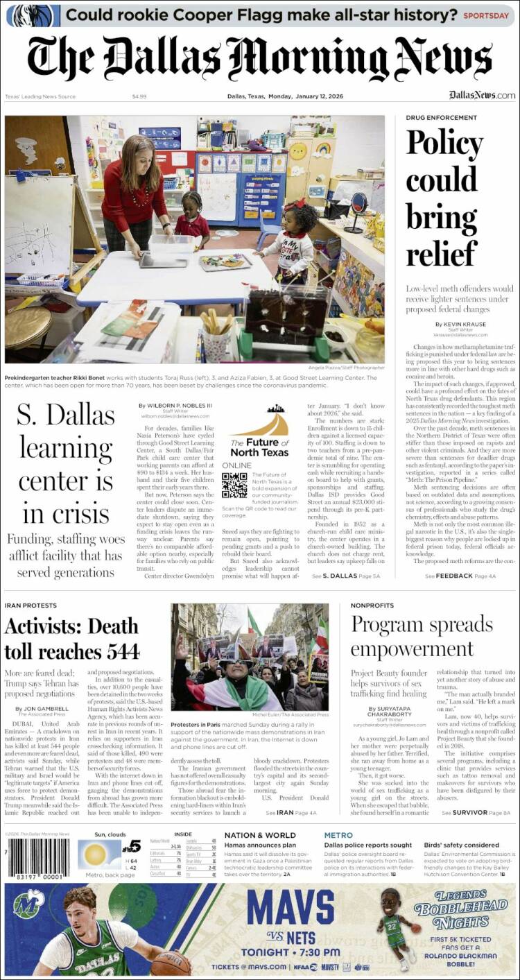 Portada de Dallas Morning News (USA)