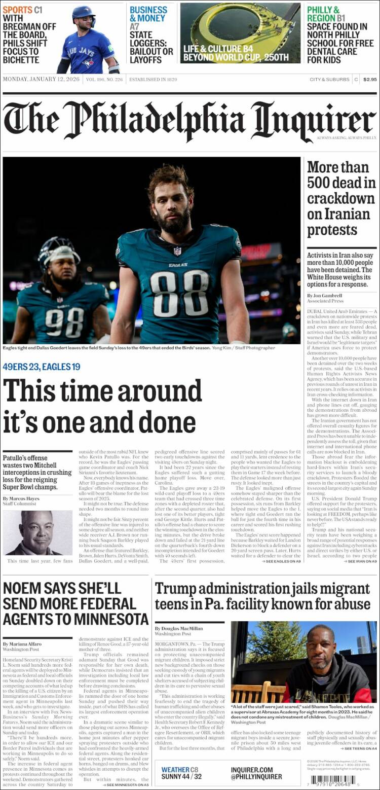 Portada de Philadelphia Inquirer (USA)