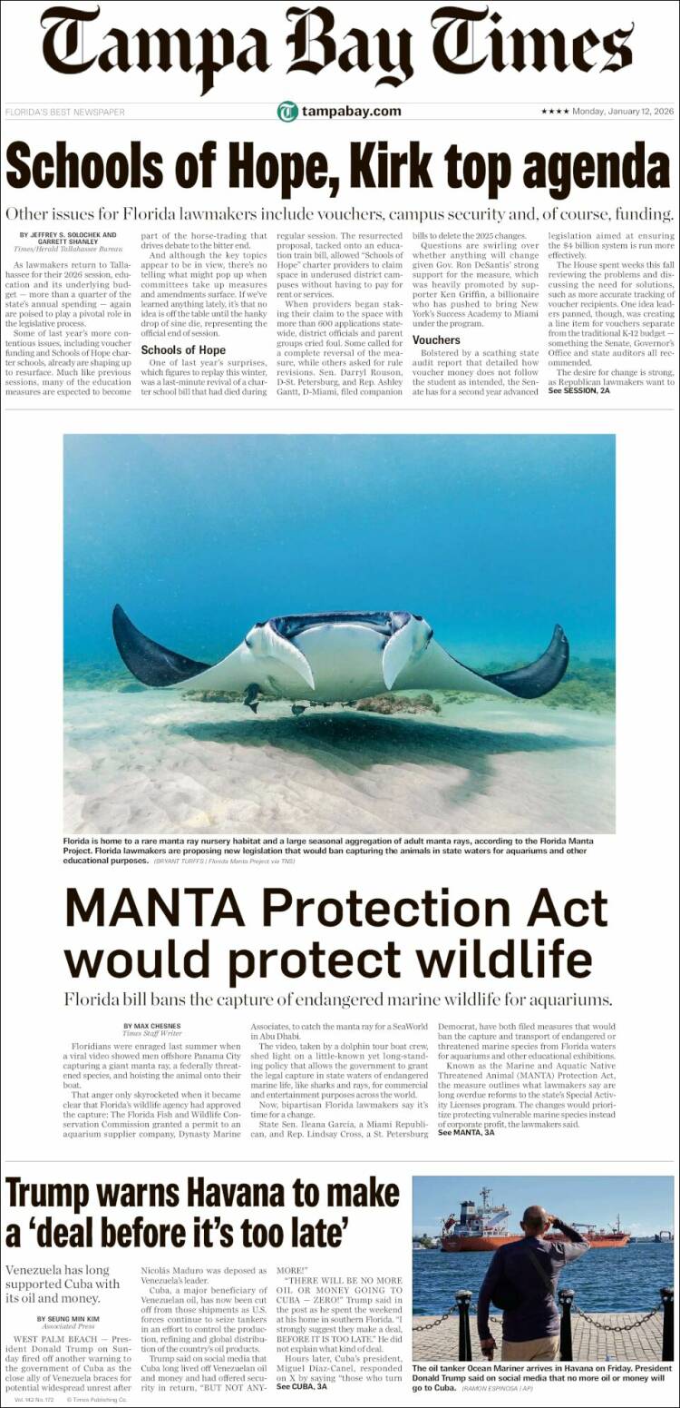 Portada de Tampa Bay Times (USA)