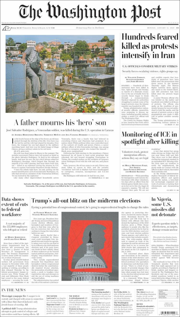 Portada de The Washington Post (USA)