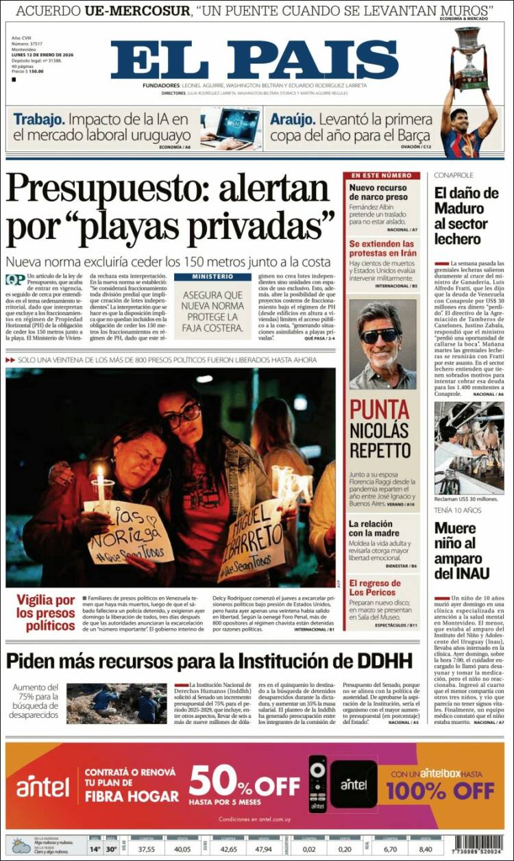 Portada de El País (Uruguay)