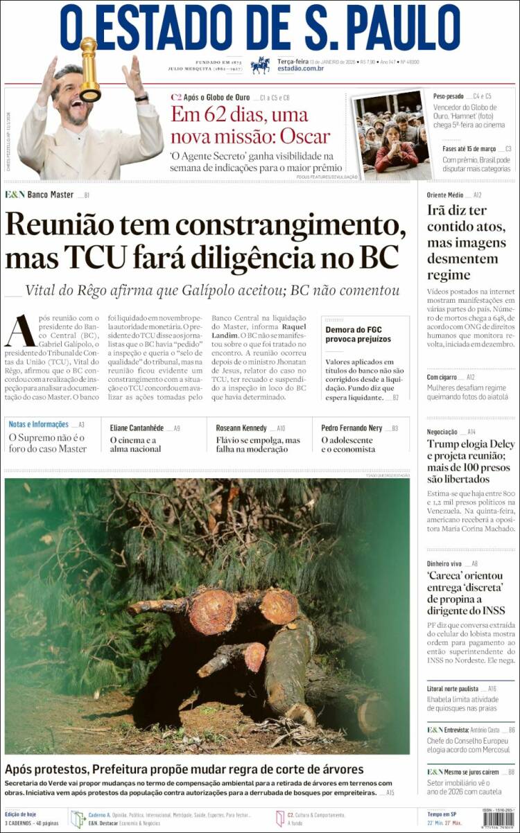 Portada de O Estado de São Paulo (Brasil)