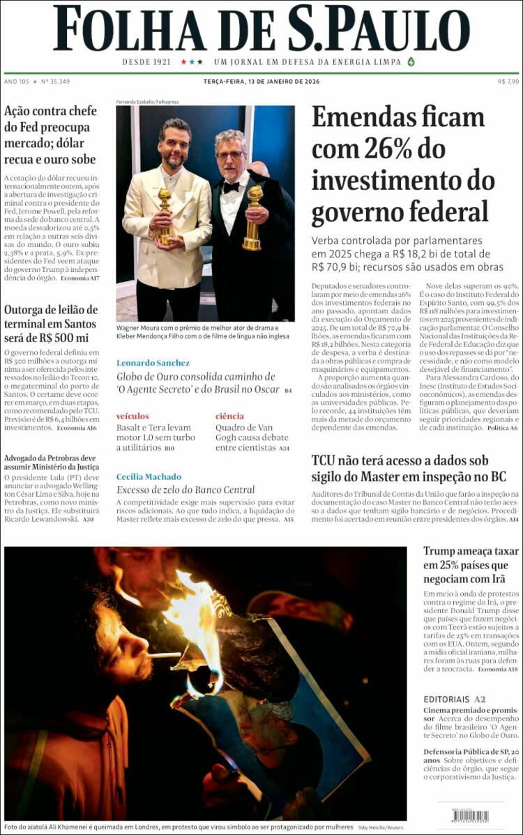 Portada de Folha de São Paulo (Brasil)