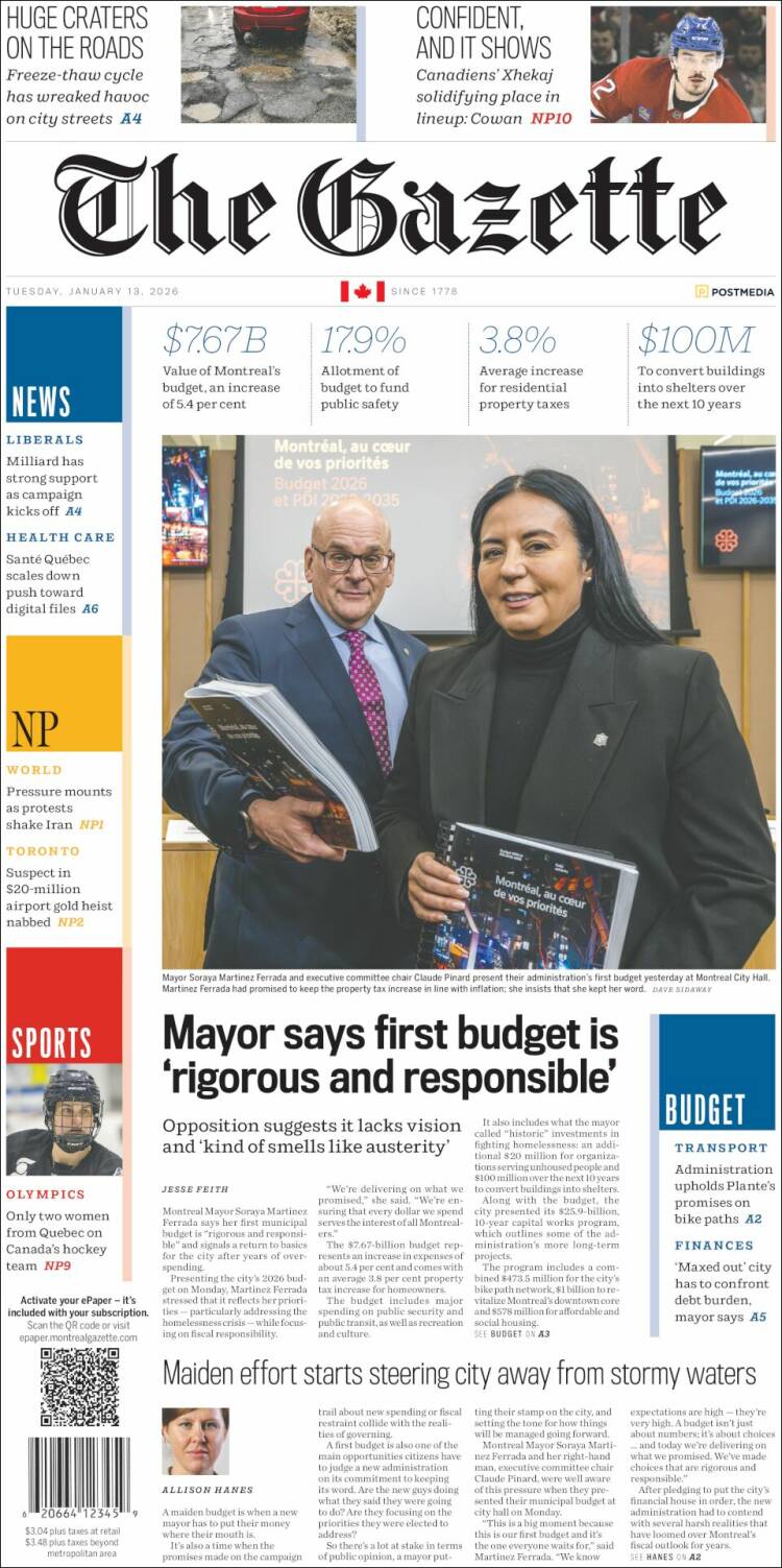 Portada de The Gazette (Canad&aacute;)