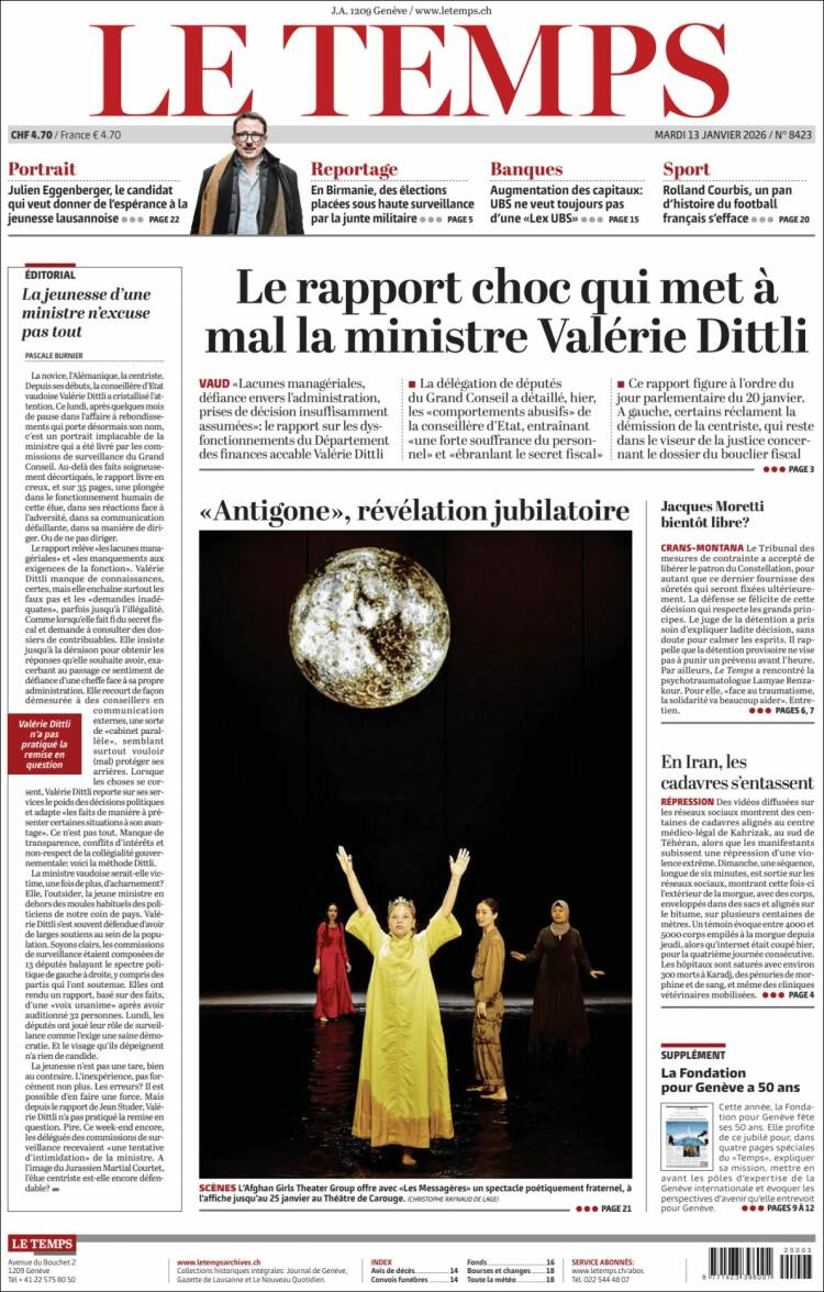 Portada de Le Matin (Suiza)