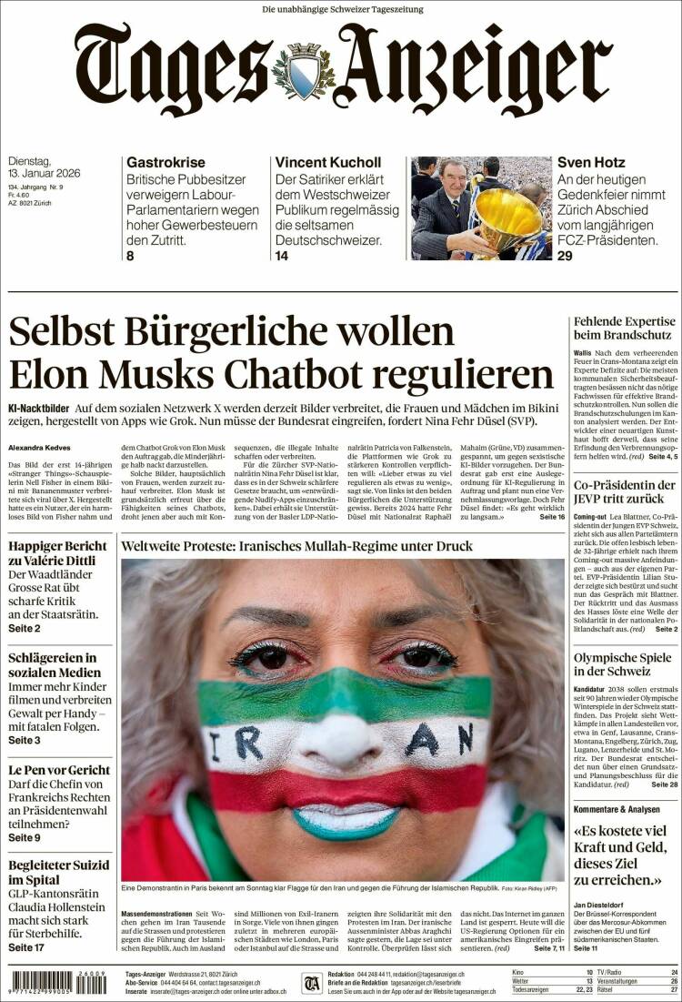 Portada de Tages-Anzeiger (Suiza)