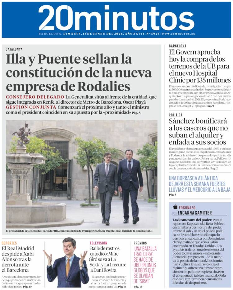 Portada de 20 Minutos - Barcelona (Espa&ntilde;a)