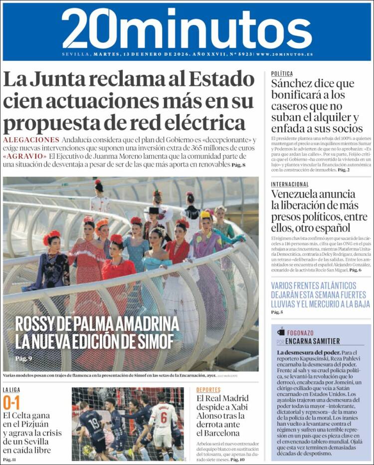 Portada de 20 Minutos - Sevilla (Espa&ntilde;a)