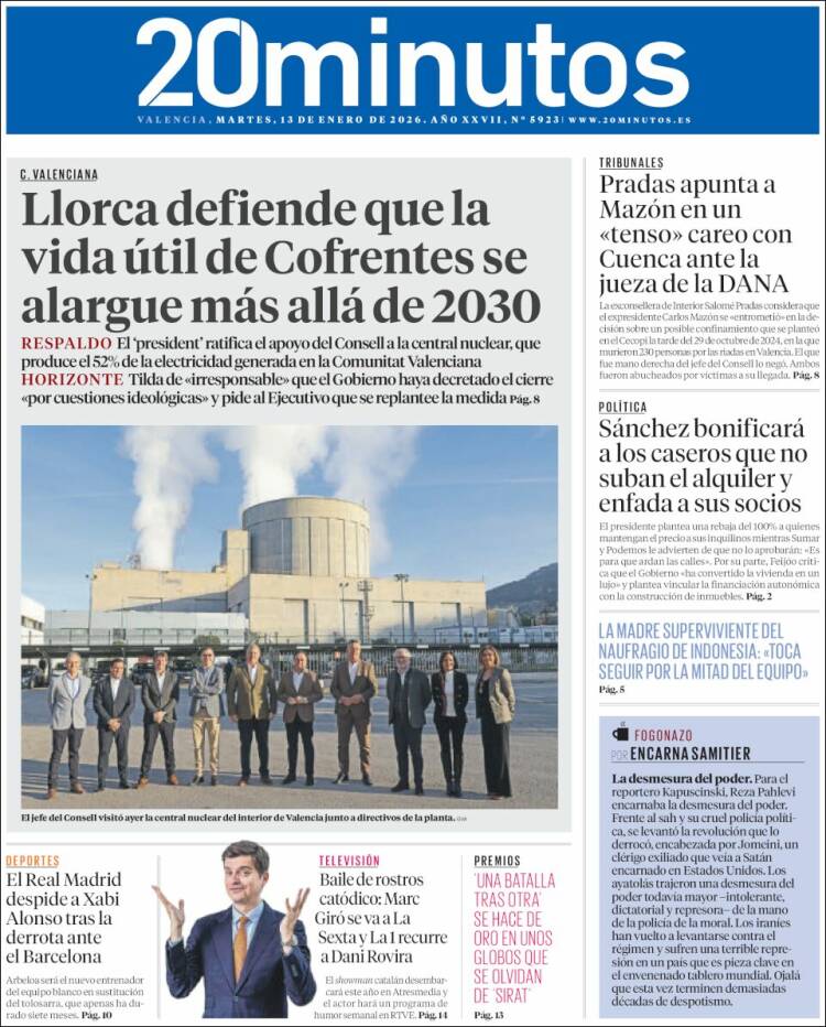 Portada de 20 Minutos - Valencia (Espa&ntilde;a)