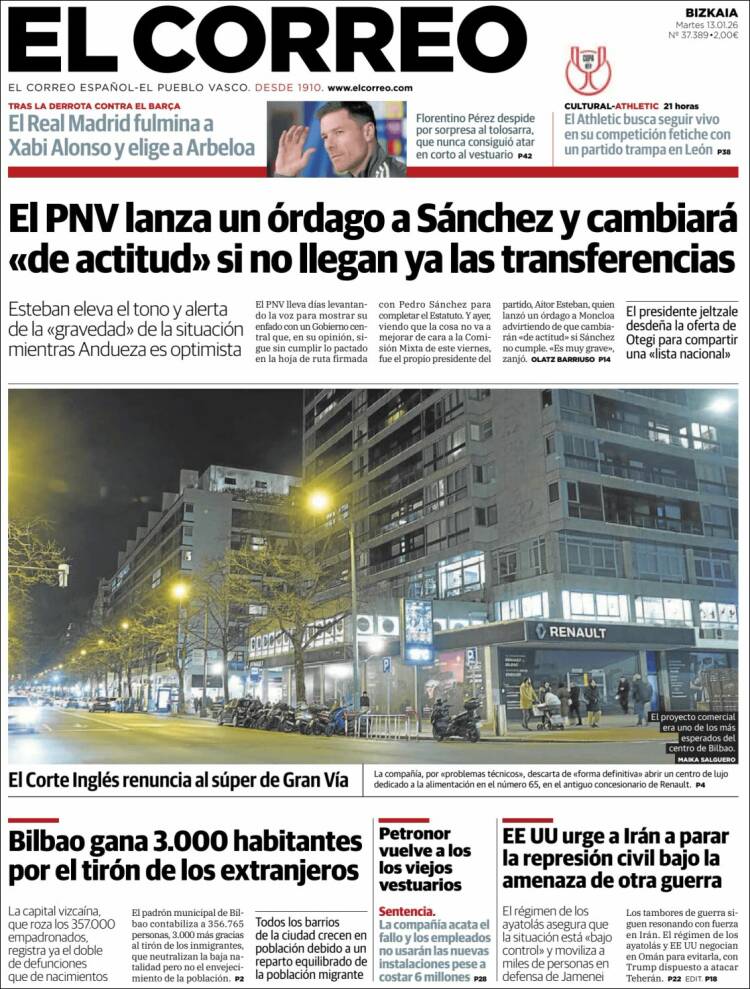 Portada de El Correo (Espa&ntilde;a)