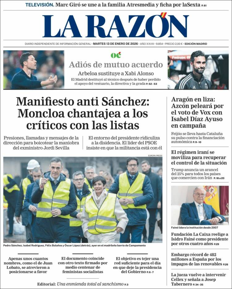Portada de La Razón (España)
