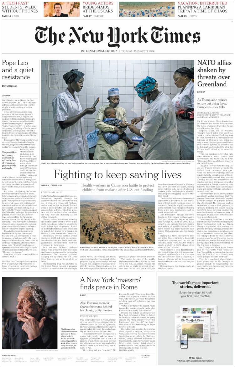 Portada de International New York Times (Europa)