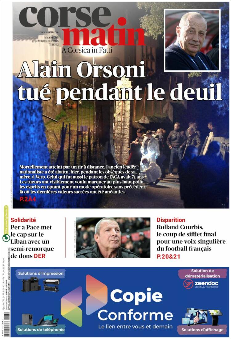 Portada de Corse-Matin (Francia)