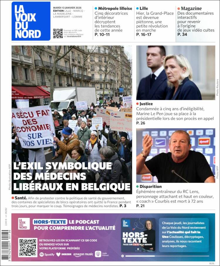 Portada de La Voix du Nord (Francia)