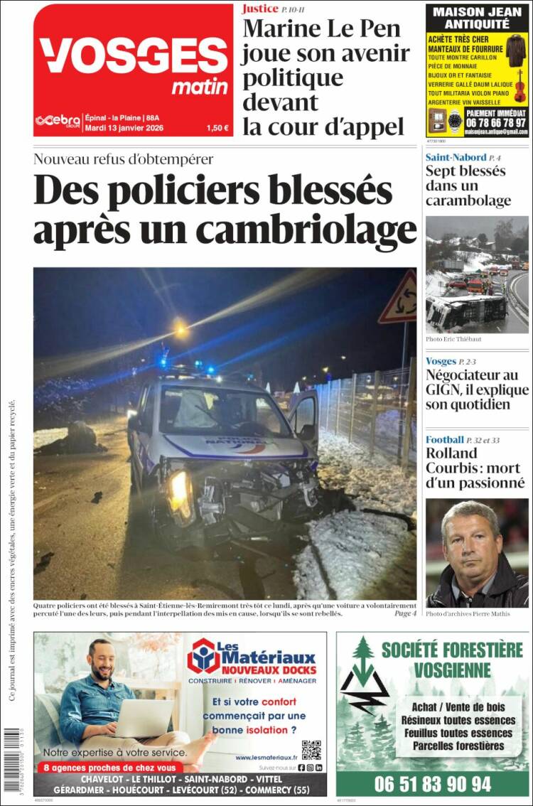 Portada de Vosges Matin (Francia)