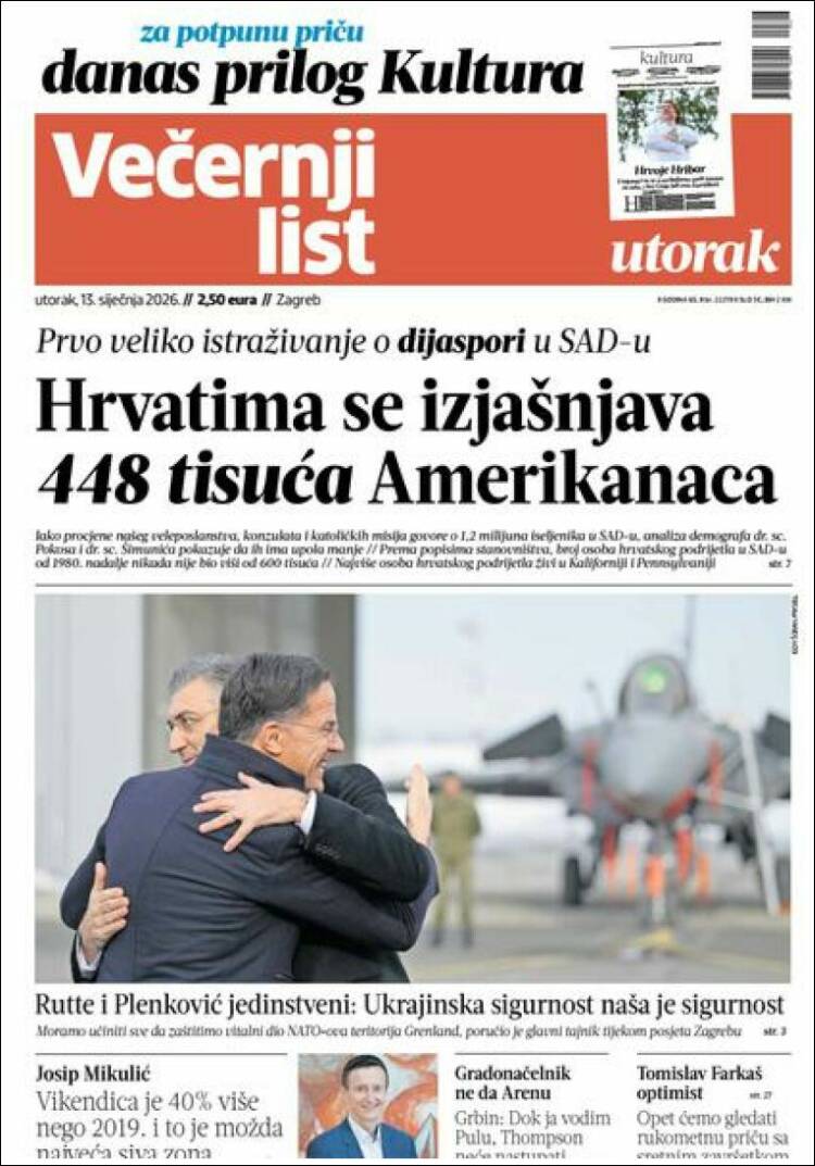 Portada de Večernji (Croacia)