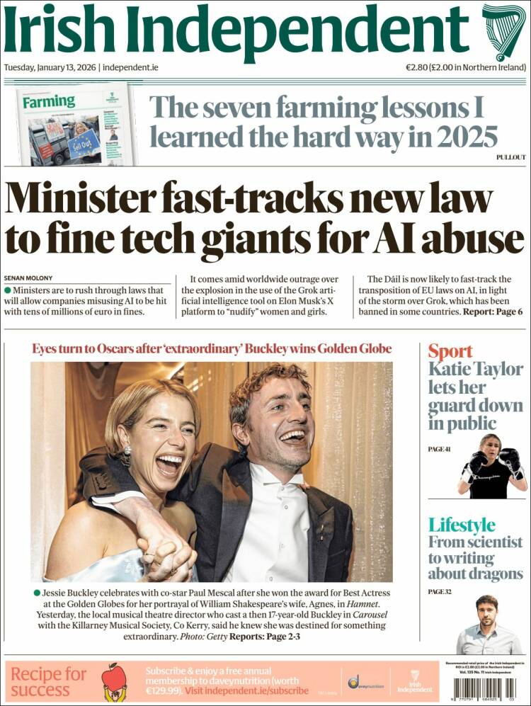 Portada de Irish Independent (Irlande)