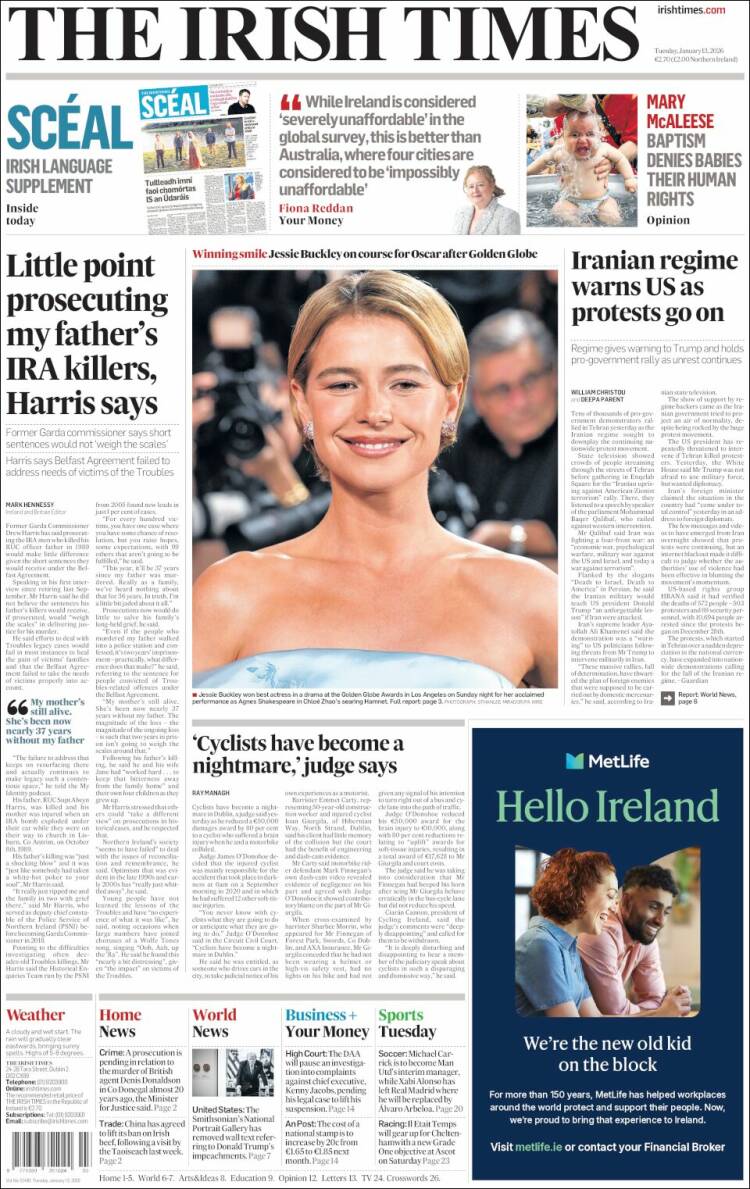 Portada de Irish Times (Irlanda)