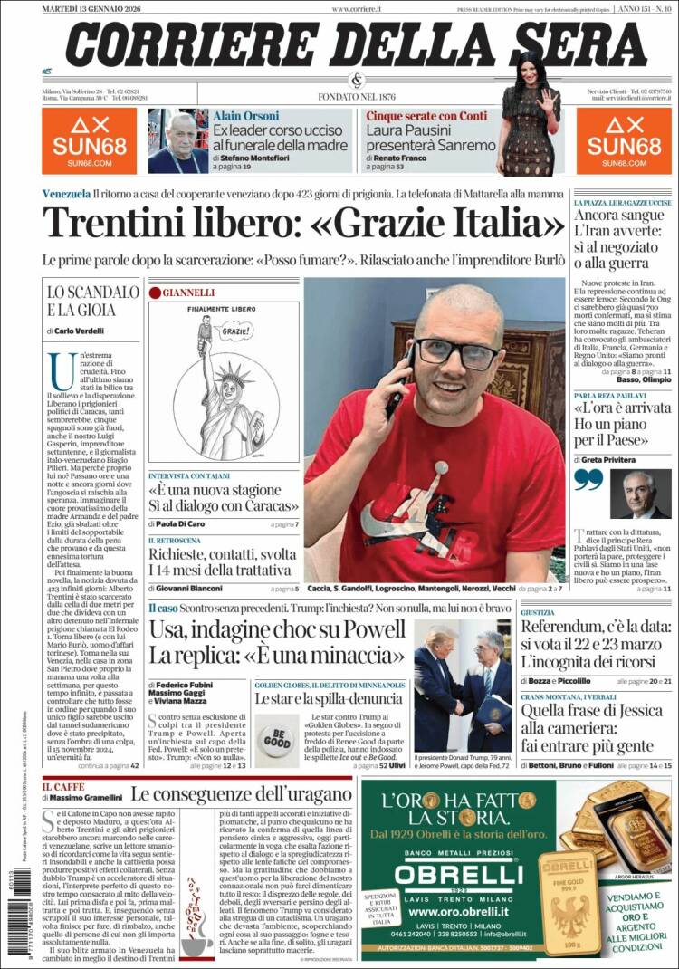 Portada de Corriere della Sera (Italy)