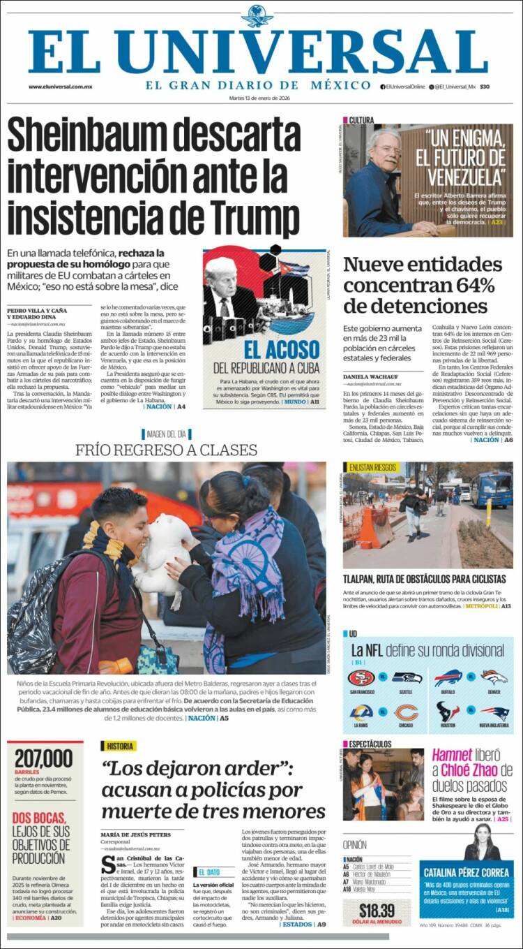Portada de El Universal (Mexico)
