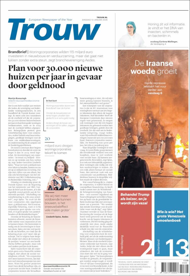 Portada de Trouw (Pa&iacute;ses Bajos)