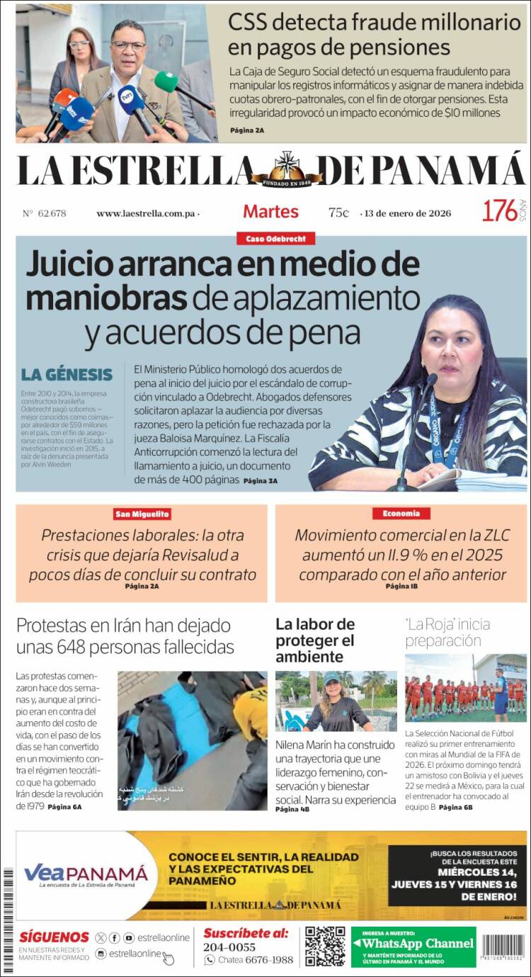 Portada de La Estrella de Panamá (Panam&aacute;)