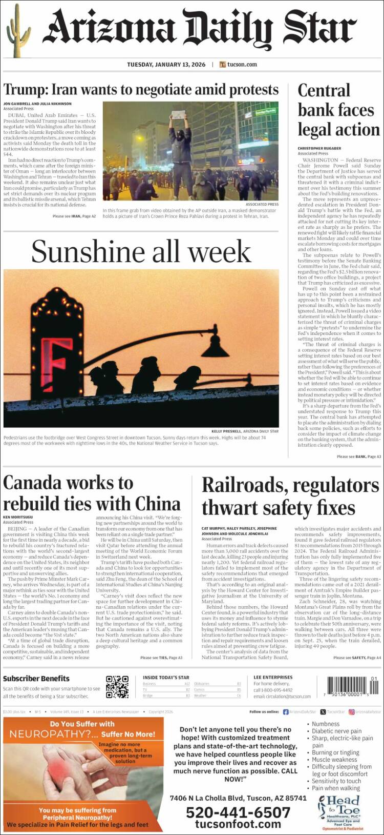 Portada de Arizona Daily Star (USA)