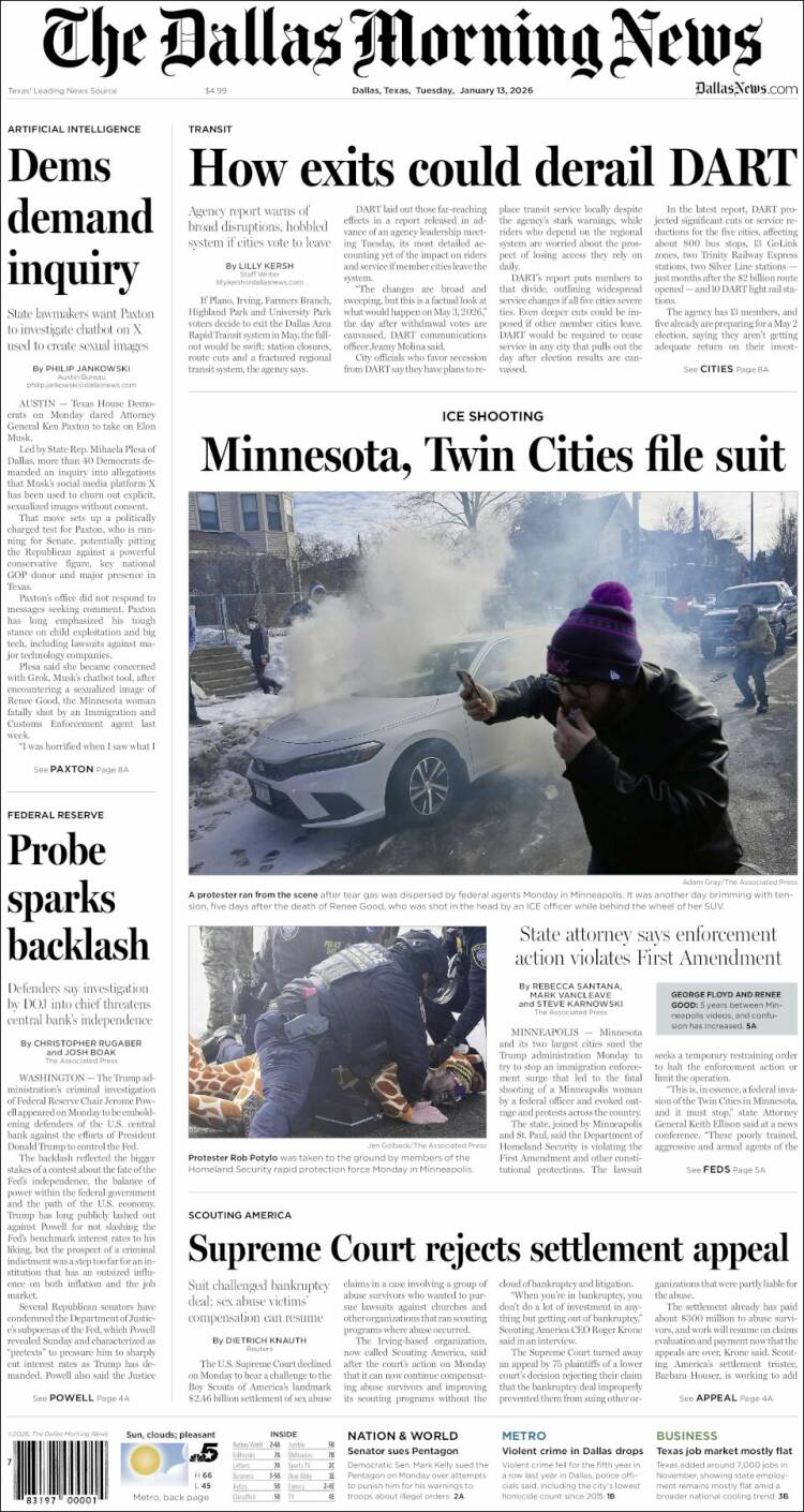 Portada de Dallas Morning News (USA)