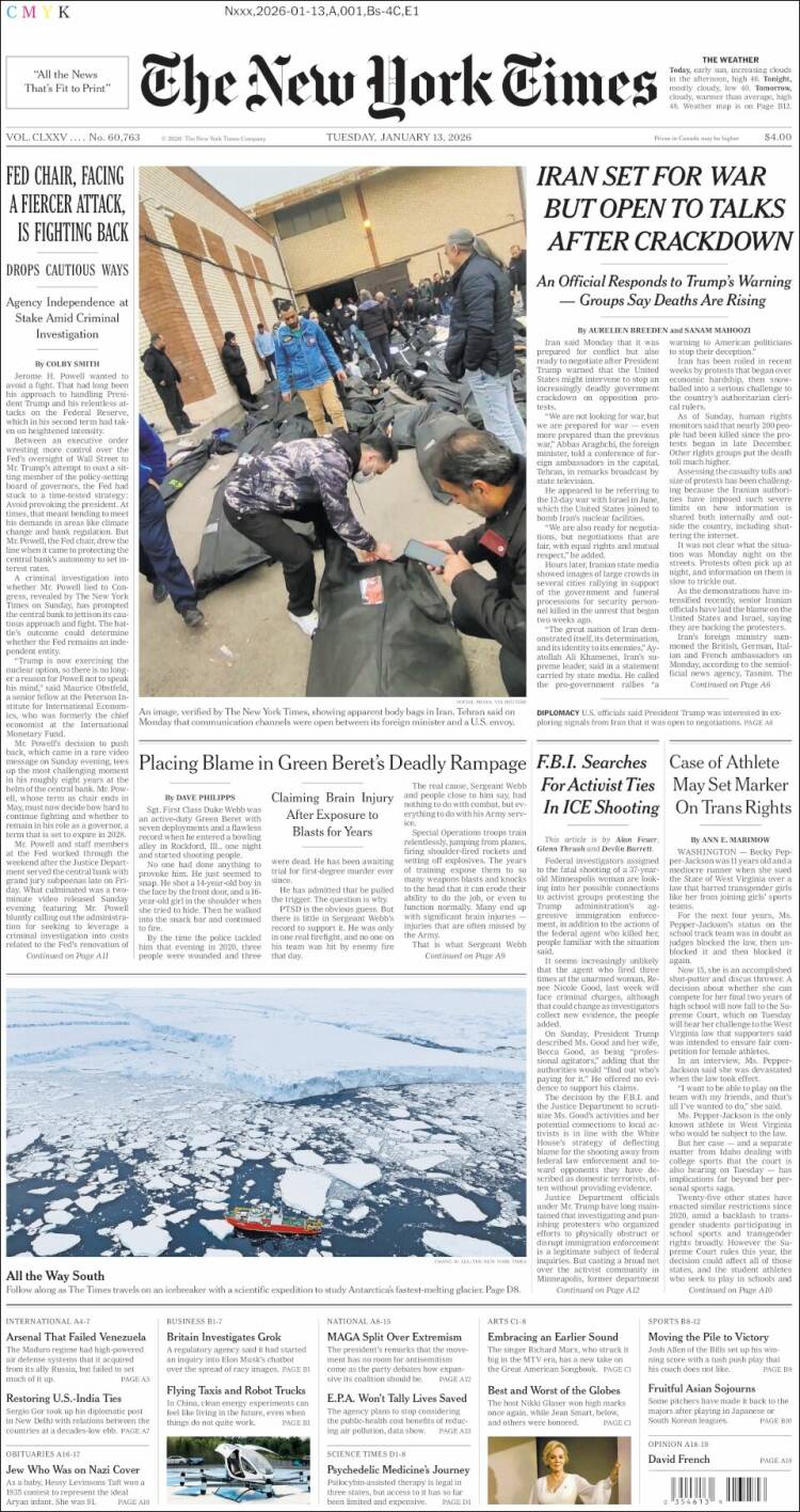 Portada de New York Times (USA)