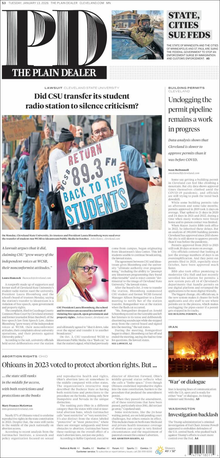 Portada de The Plain Dealer (USA)