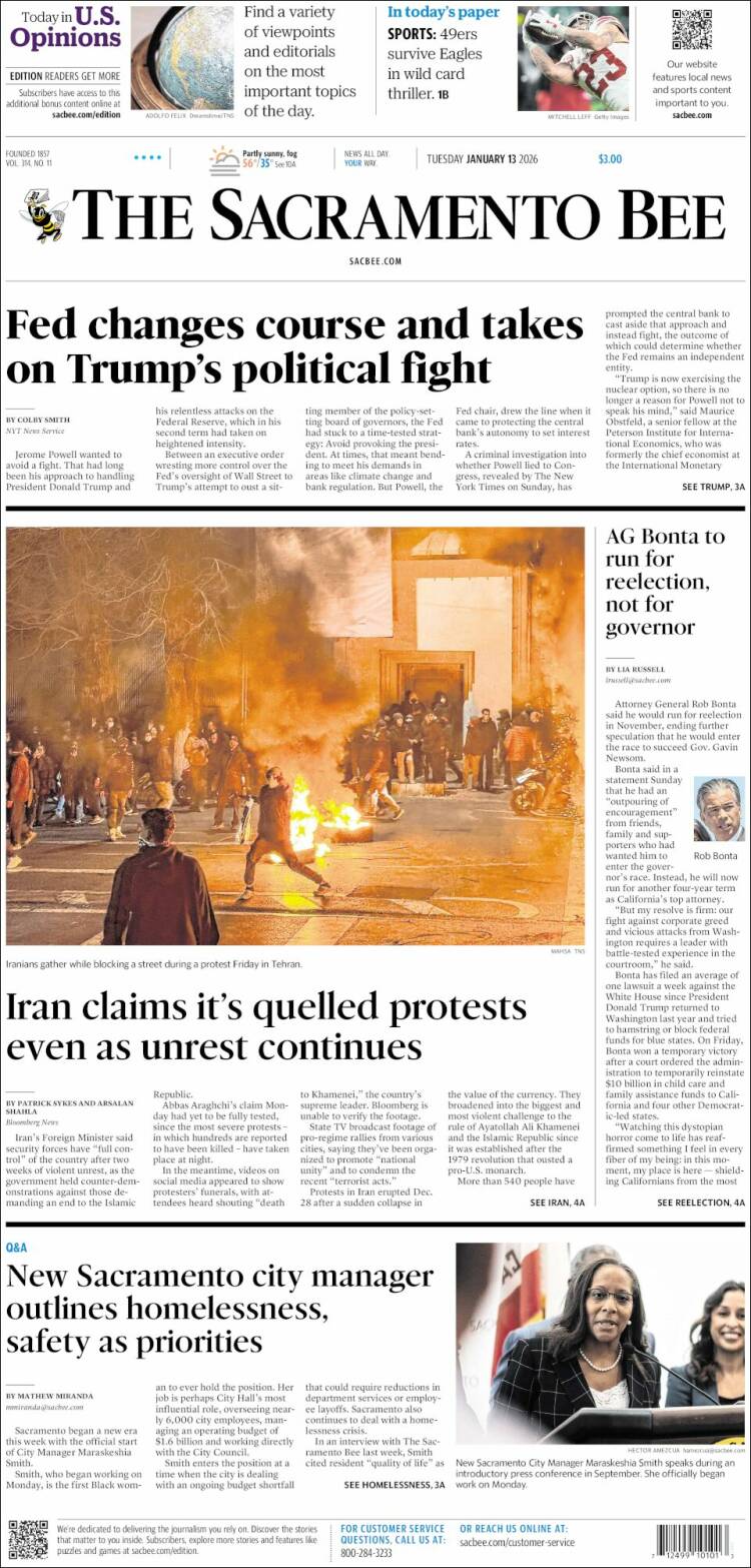 Portada de The Sacramento Bee (&Eacute;tats-Unis)