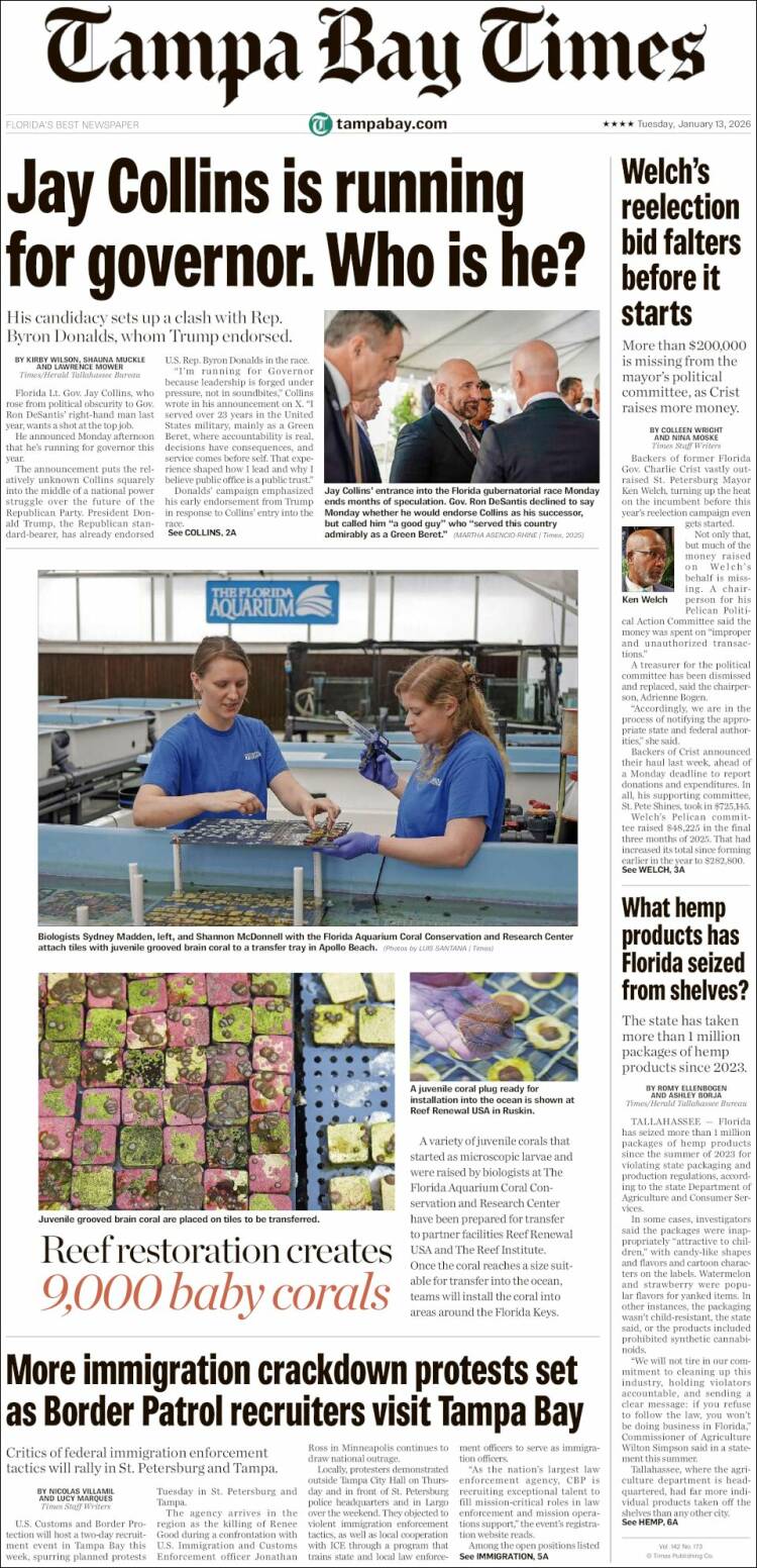 Portada de Tampa Bay Times (USA)