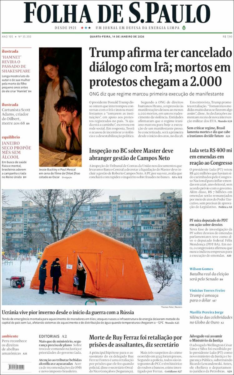 Portada de Folha de São Paulo (Brasil)