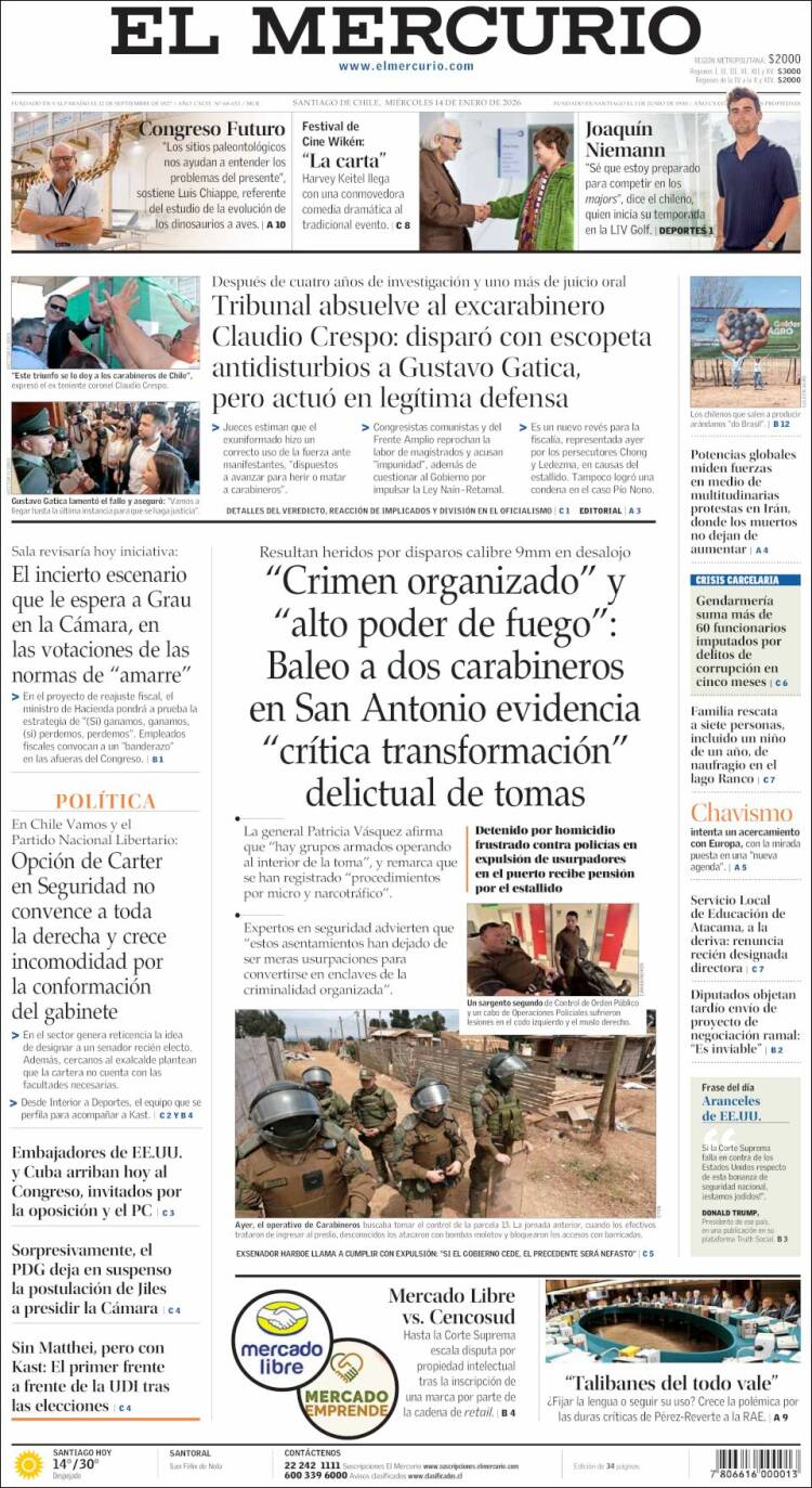 Portada de El Mercurio (Chile)