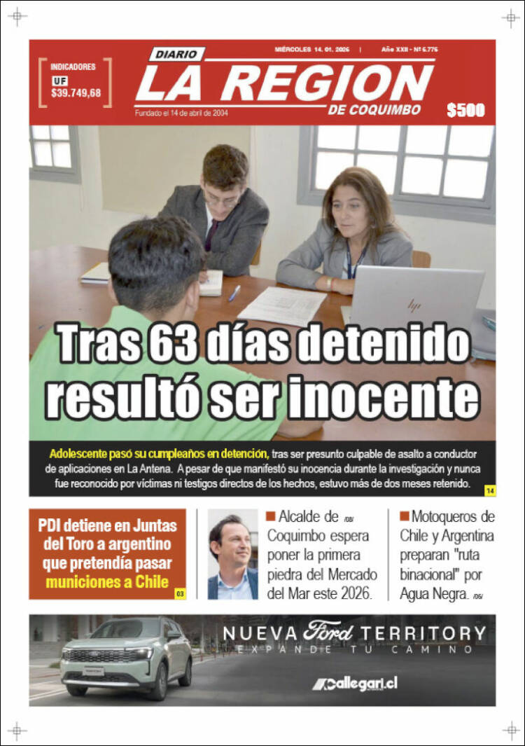 Portada de Diario La Región de Coquimbo (Chile)